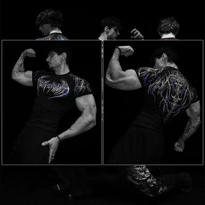 Dark Dragon Slayer Men's 2026 Summer New Fitness Clothes Speed Drying Running Printed Compression Clothes Sports T-shirt