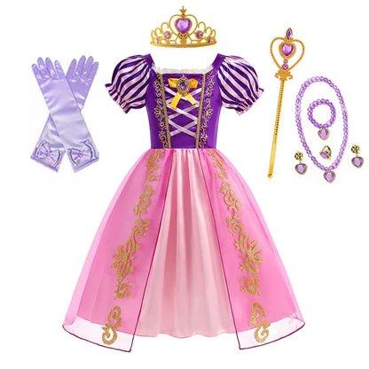 Disney Rapunzel Princess Dress Girl Purple Puff Sleeve Cosplay Tangled Costume Halloween Vestido Kids Birthday Ball Gown Clothes