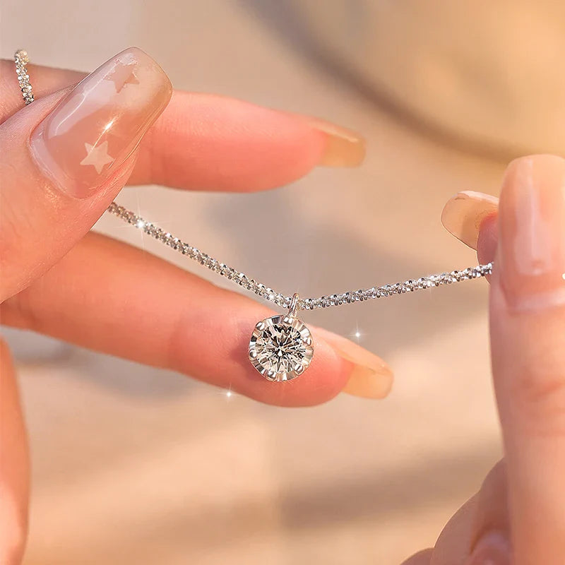 Real Moissanite Diamond 6 Prong Pendant Necklace 925 Sterling Silver Sparkling Cauliflower Chain for Women Wedding Fine Jewelry