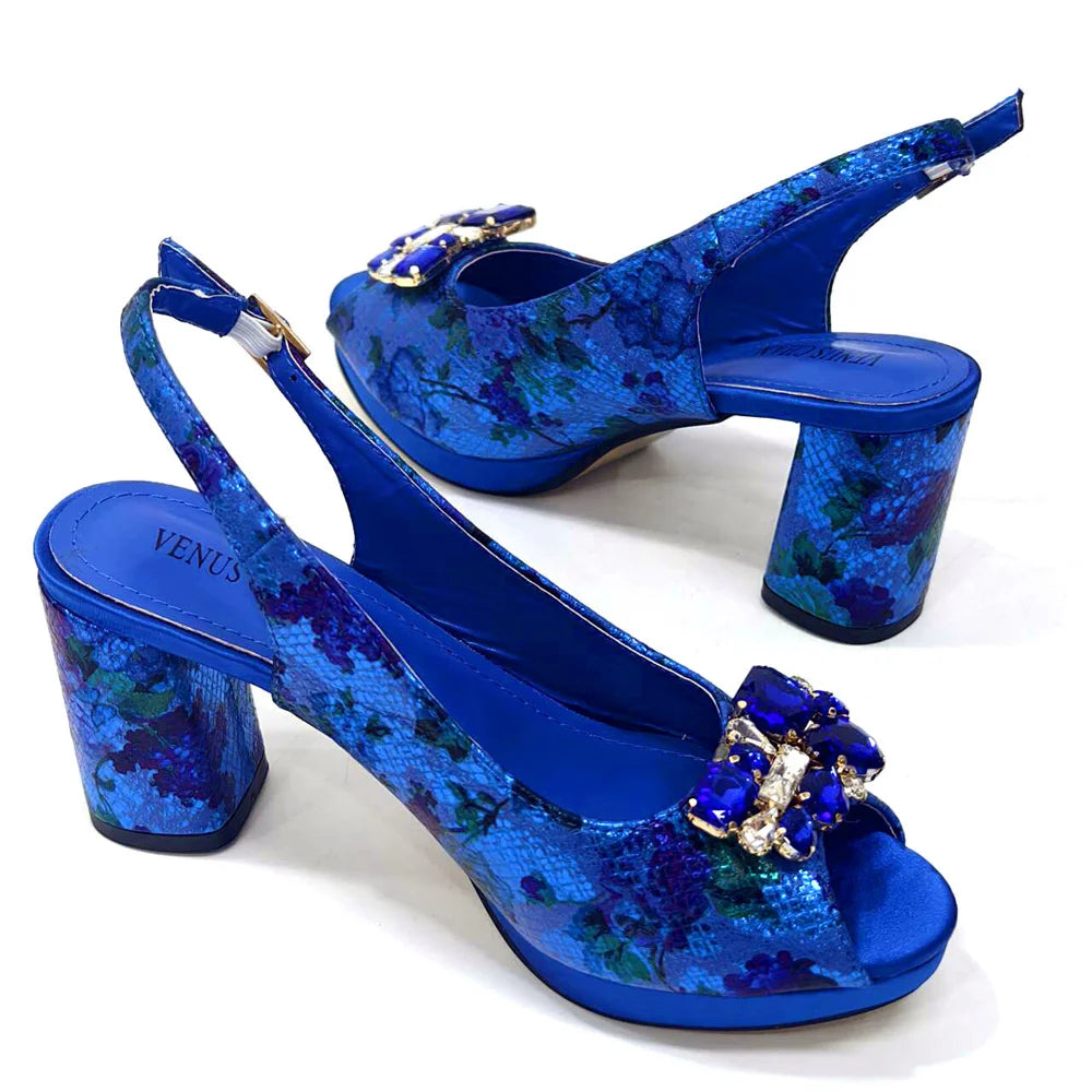 Italian Sandals and Bags Matching Set 2024 Women Heel Party for Gold Colour Wedding Bigger Size Thick Heel Shoes