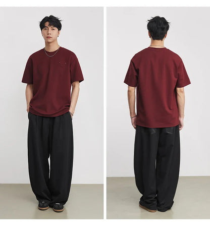 Men's Heavyweight 280g 2026 Summer New Cotton Solid Color Short Sleeve T-Shirt Crew Neck Triangle Label All-match Minimalist Tee