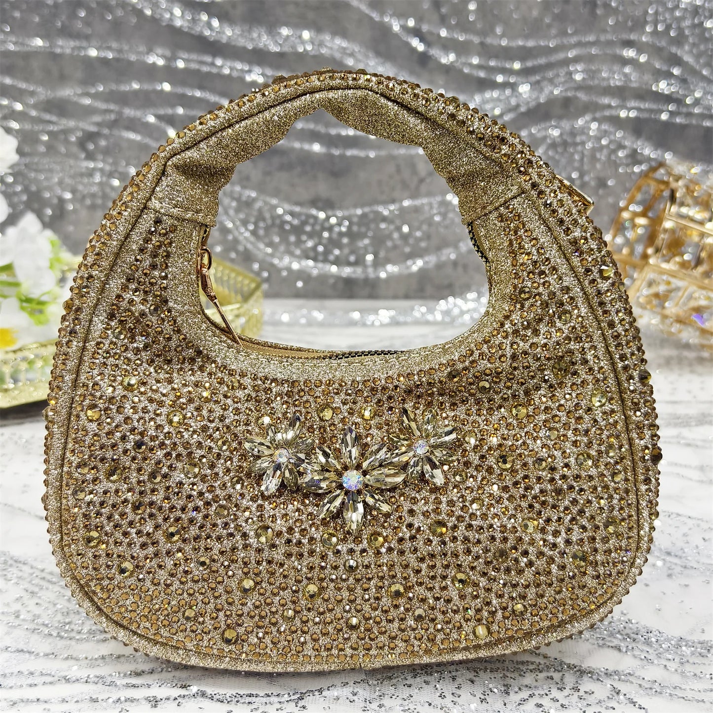 Olive-Green Pointed-Toe Women's High Heels Shoes and Bags for Party Rhinestone Evening Elegant Luxury Handbag