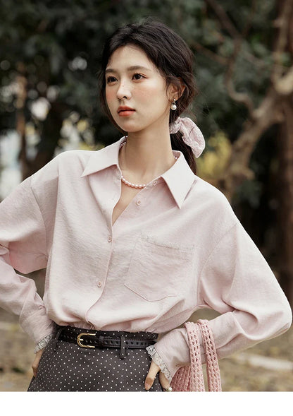 French Spring Blouses Women 2025 New Long Sleeve Turn-down Collar Loose Shirts Female Fashion Lace Casual Tops MXE16C0760