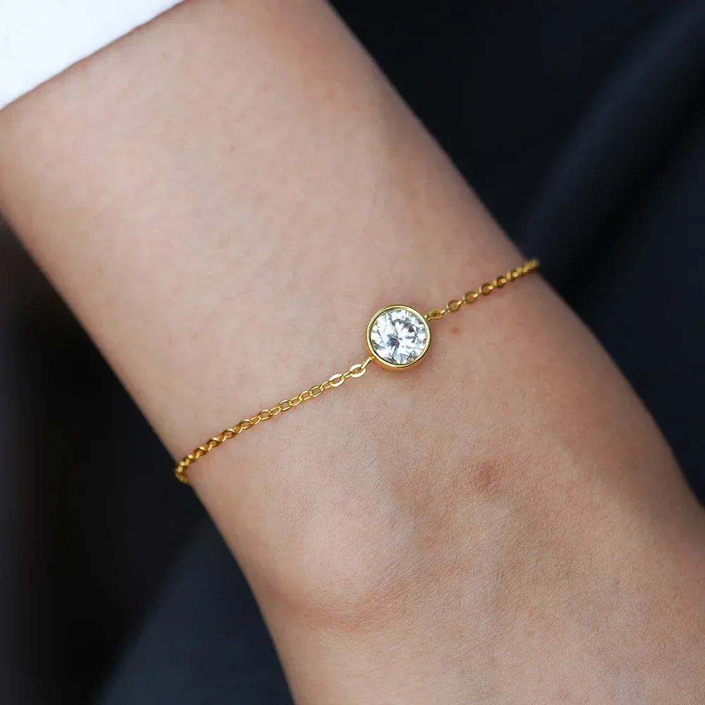 1CT Solitaire Diamond Moissanite Bubble Bracelets For Women 925 Silver Plated 18k Minimalist Charm Wrist Chain Adjustable