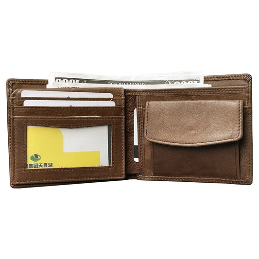 Portefeuille Homme en Cuir de Vachette Véritable Multifonctionnel de Première Couche Rétro Horizontal avec Fermeture Éclair pour Monnaie et Cartes de Crédit