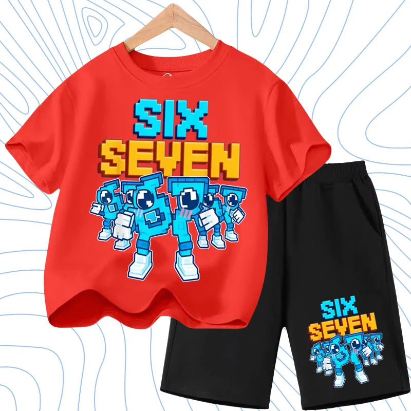 New 67 Number Six Seven Print Kids Cool Summer T-shirt 3-12Yrs Clothes Cartoon Short-sleeved+Shorts Boys Girls Sports Casual Set