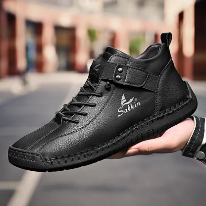 Handmade Leather Casual Men Shoes Design Sneakers Man Breathable Leather Shoes Men Ankle Boots Outdoor