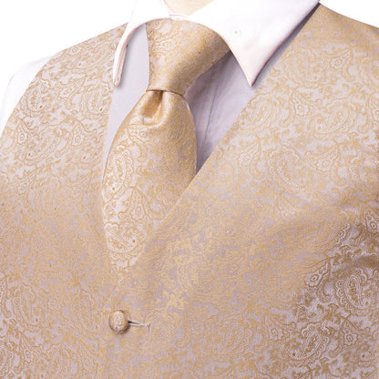 Men Paisley Print Vest Matching Set Waistcoat Tie Hanky Cufflinks Formal Wedding Party Gentleman Suit Accessories Kit