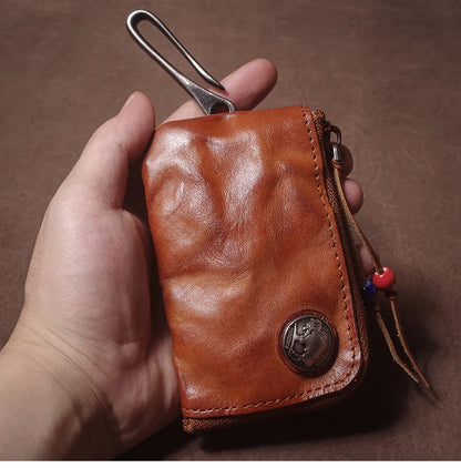 High Quality Genuine Leather Home Car Key Bag Retro Men Handmade Top Cowhide Coin Purse Women Zipper Mini Wallet Card Holde