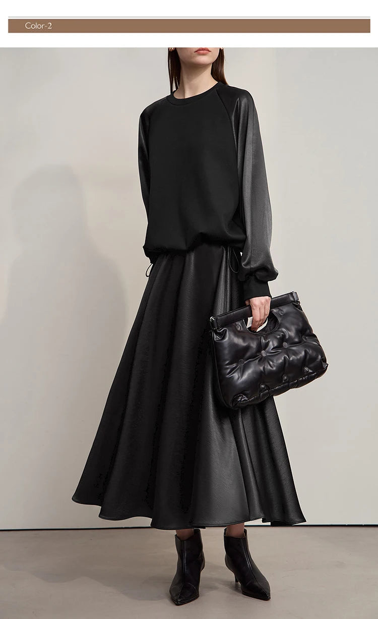 Women's Skirt Loose Long A-skirt Satin Skirts For Women 2025 Autumn New Minimalist Solid Color Clothing Ladies 12513015