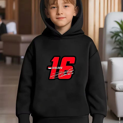 Children Hoodie Racing Sports driver number 16 Boys Girls Print Pullover 3-12Yrs Coat +Pants Toddler Clothes Leisure Black Set