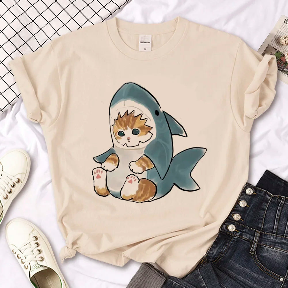 Cat top women streetwear summer anime t shirt girl y2k Japanese clothes
