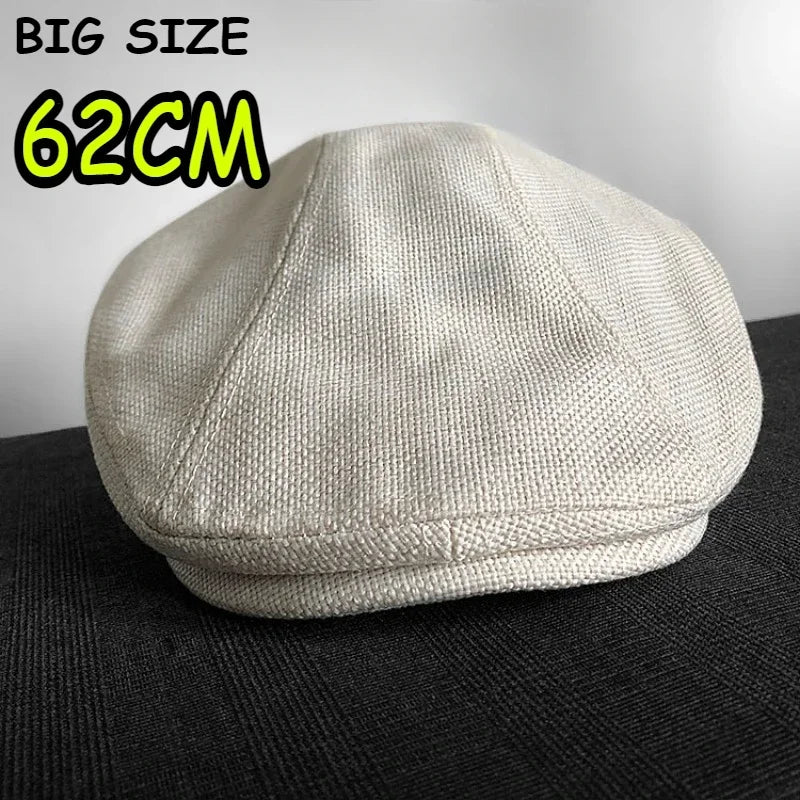 Big Size Summer Linen Solid Newsboy Caps Men and Women Painter Beret Hats Adult Casual Ventilate Sunprotection Advancing Hat