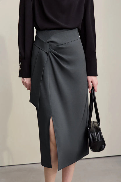 Women's Skirt 2026 Spring New H-Line Elegant Anti-wrinkle Split Skirt Solid Mid-length Versatile Woman Clothes 12621005