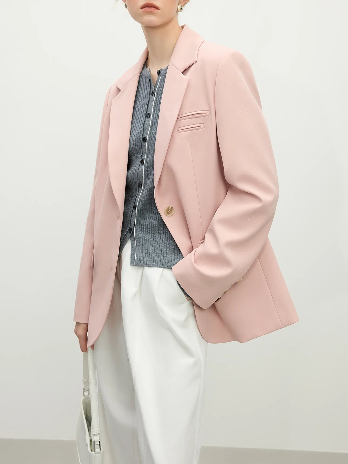 Pink Grey Elegant Style Casual Blazer Jacket for Women 2025 Spring New Design Versatile Streetwear Chic Outfits 25FS11224