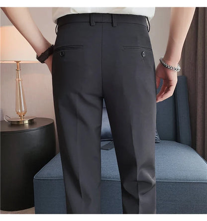 High Quality British Style Business Casual Pants Men's Spring Summer Solid Color Slim Fit Formal Wear Suit Pants Men Clothing