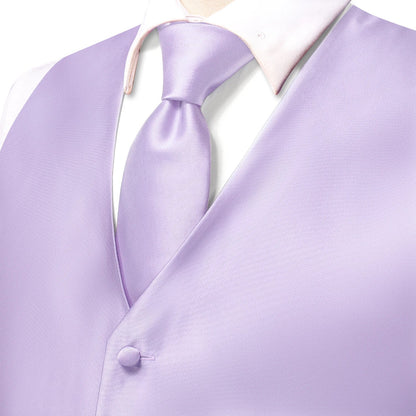 Hi-Tie Solid Voilet Lilac Silk Mens Suit Vest 4PC Woven Waistcoat Tie Pocket Square Cufflink Business Wedding Dress Waist Jacket
