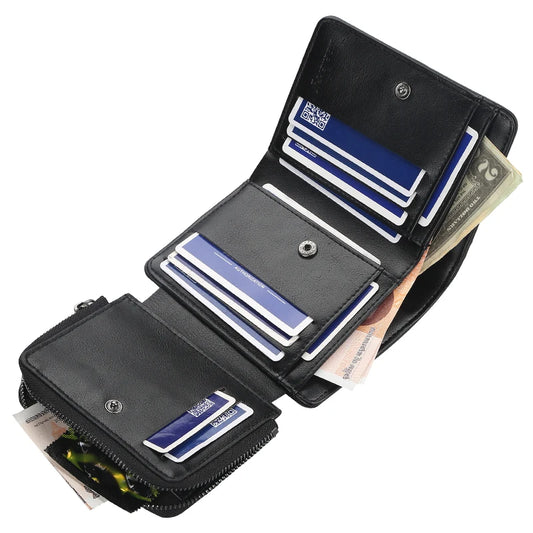 Nouveau Portefeuille en Cuir pour Homme de Haute Qualité avec Fermeture Éclair Court Porte-Cartes Bourse Homme Vintage Porte-Monnaie Homme