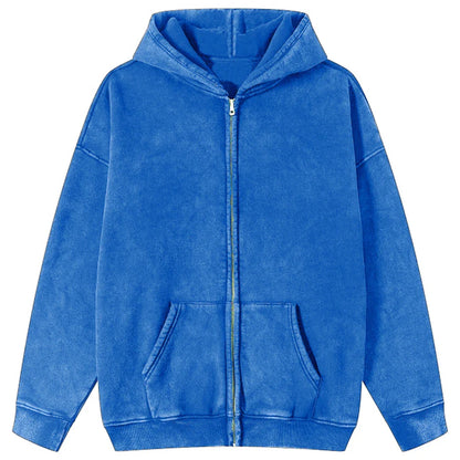 Autumn  Solid Color 100% Cotton Women Washed Hoodie Sport Casual Zipper Hoody Y2K Jogging Streetwear Harajuku Soft Hoodies