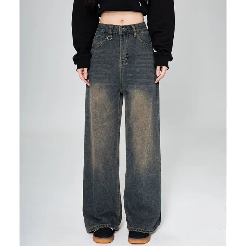 Summer Men Baggy Jeans Unisex Vintage American Style Straight Wide Leg Denim Pants Fashion Brand Hot Sale Casual Trousers
