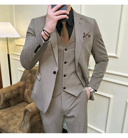 S-7XL Jacket Vest Pants Luxury Elasticity Boutique Fashion Men's Solid Color Casual Business Suit 3-piece Sets Groom Wedding