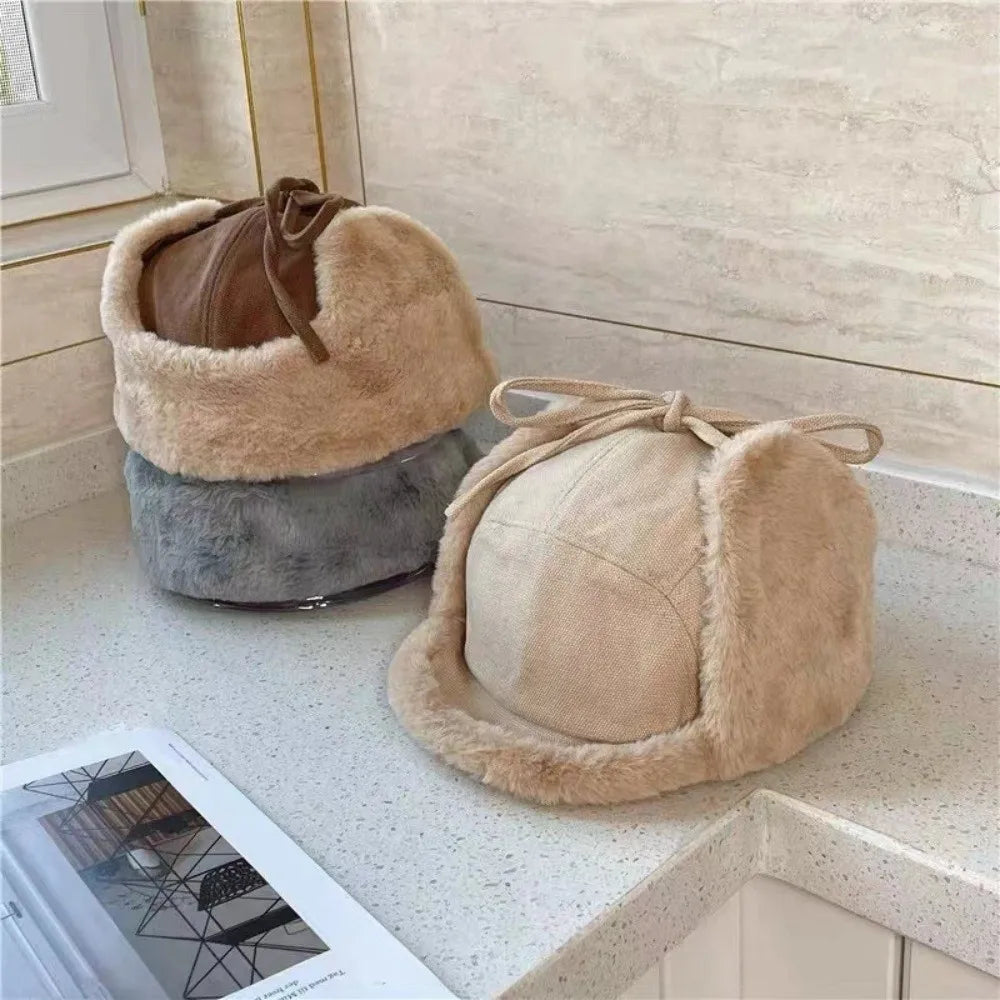 Trendy Faux Fur Winter Hat Thick Warm Faux Fur Hat Lamb Wool Bomber Hat Winter Season for Men and Women
