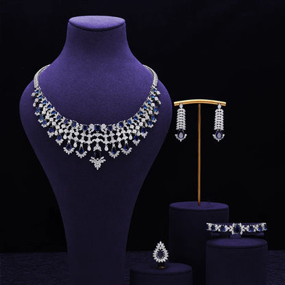 2024 New 4-piece Bridal Cubic Zirconia Full Set Women's Party Jewelry Set, Deluxe Dubai Nigeria Crystal Wedding Jewelry Set
