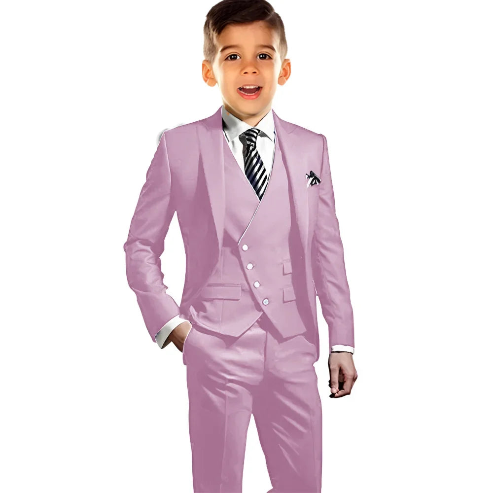 Boys Elegant Peak Lapel Suit Set 3 Pieces Birthday Party Outfit,Autumn Long Sleeve Tuxedo Wedding Guest Clothes,Plus Size Suits