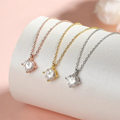 0.3-3CT D Color Moissanite Necklace for Women Classic 4-claws Pendant Sparkling S925 Sterling Silver Lab Diamond Chain