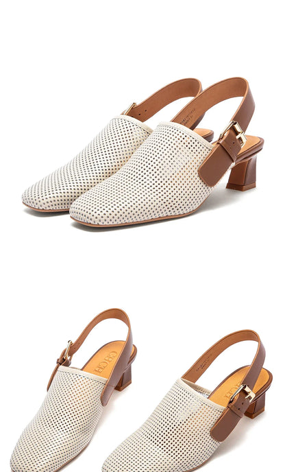 Women's shoes Luxury brand summer sandals leather medium high heel hollow breathable temperament girls shoes 35-40 yards