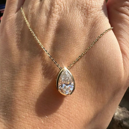 1-4ct Pear Cut Moissanite Necklaces for Women s925 Sterling Silver Chain Bezel Set Solitaire Gemstone Pendant Necklace
