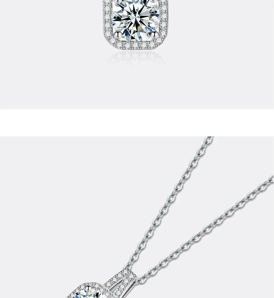 1-2CT Moissanite Necklace for Women S925 Silver Square Design Laboratory Diamond Pendant Luxurious Wedding Jewelry