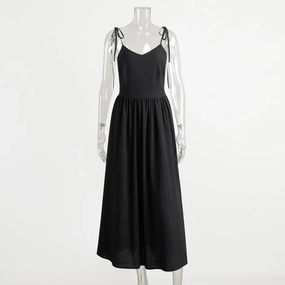 Spring Summer Beach Style Women Dress Vintage Loose A-line Sling Dress Sexy Hot Girl 100% Cotton V-neck Dress