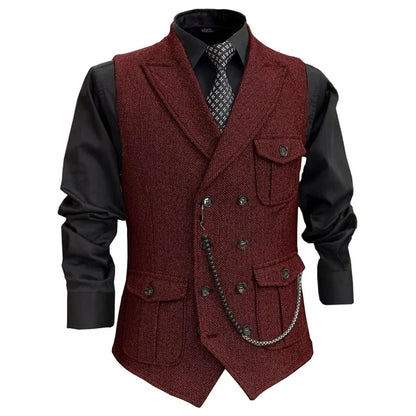 Men Vest GrayHerringbone Double Button With Pocket Waistcoat For Wedding Party Banquet Business Casual Daily Work Men Suit Vest