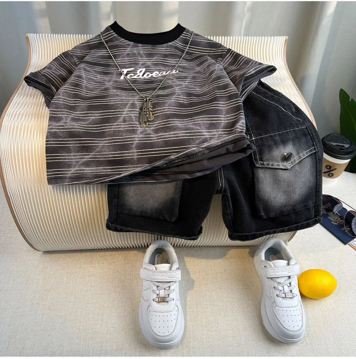 Korean Children's Summer Clothes Kids Set Outfits Boys 2026 Handsome Sleeveless&Short Sleeved T-shirt Denim Shorts 2-piece Set