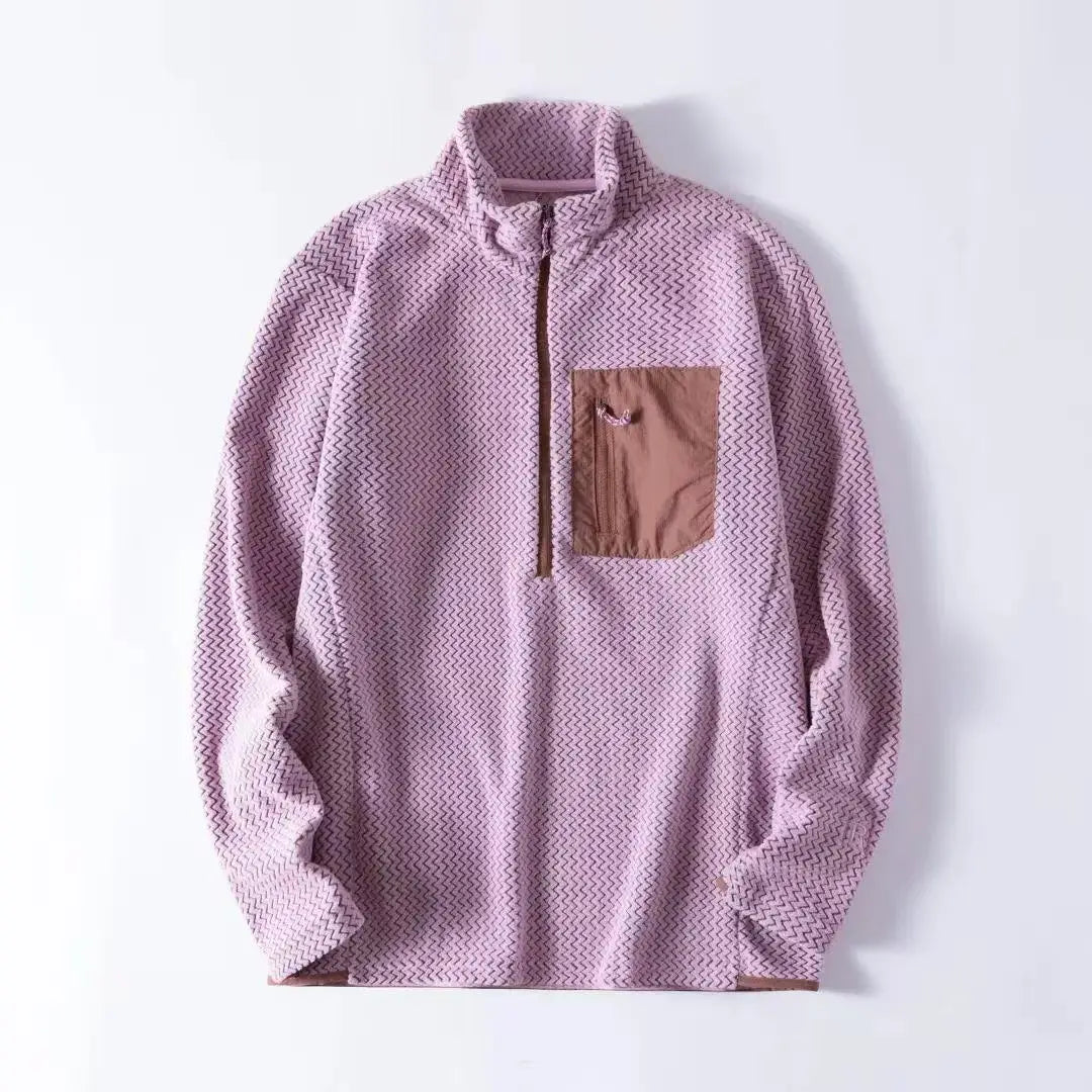 New Comfortable and Thick Men's and Women's Sports Semi-zipper Fleece Sweatshirt with Wavy Fleece and Long-sleeved Sweatshirt