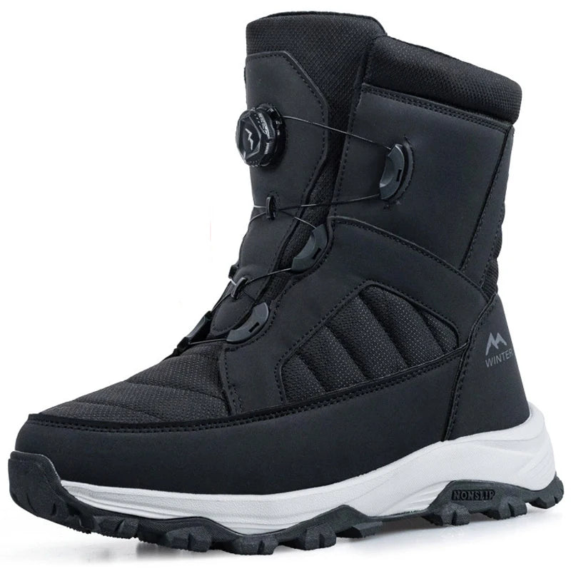 Winter Men's Rotating Button Snow Boots Thick Plush Cotton Boots Keep Warm Winter Boots Non-slip Mid-calf Boots Outdoors Shoes