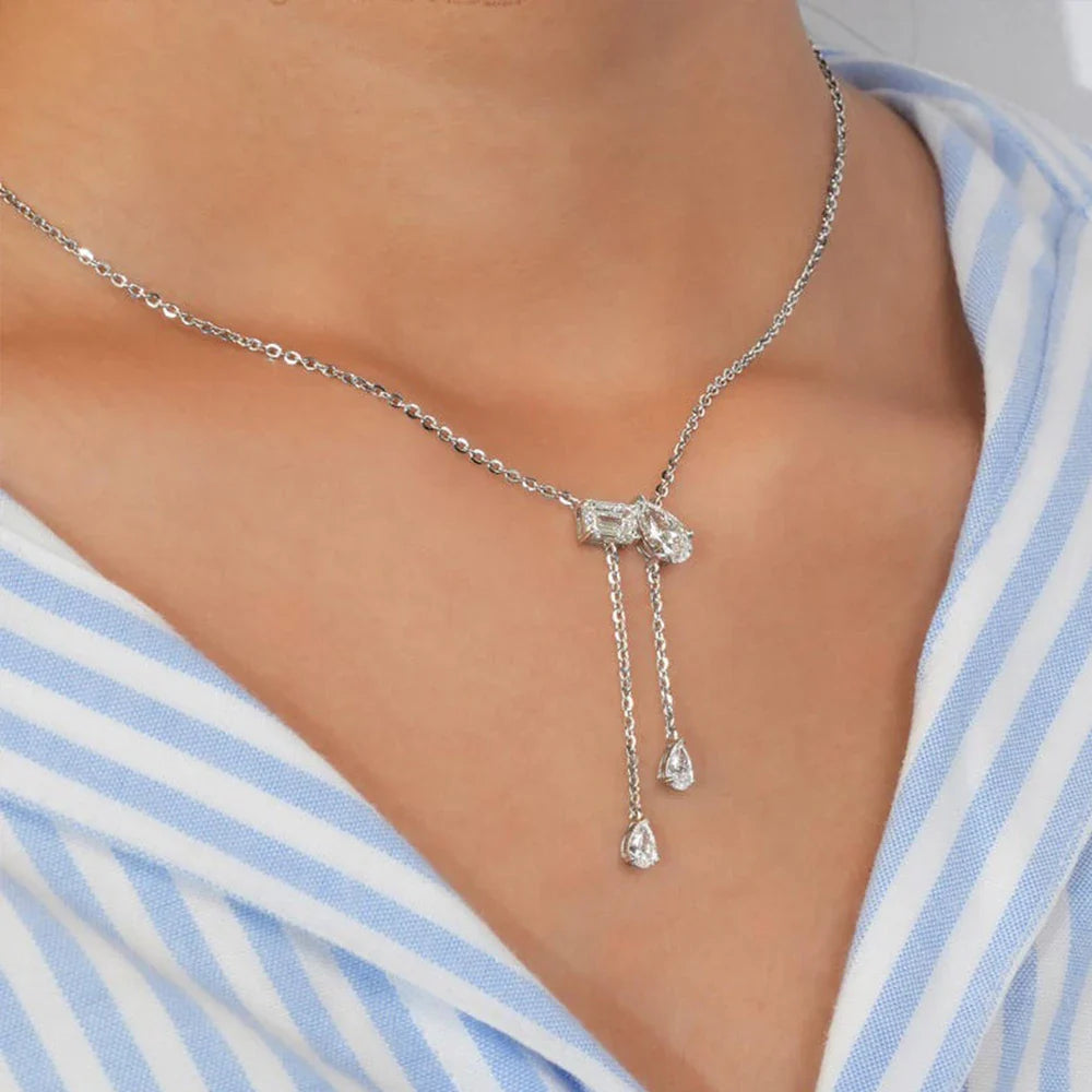 4cttw Emerald Pear Cut Moissanite Pendant Necklace for Women Sparkling Multi Stone Pendant S925 Silver Wedding Party Jewelry