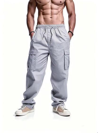 Men's casual multi pocket work pants with loose fit and drawstring waistband suitable for hikingfishingand outdoor exploration