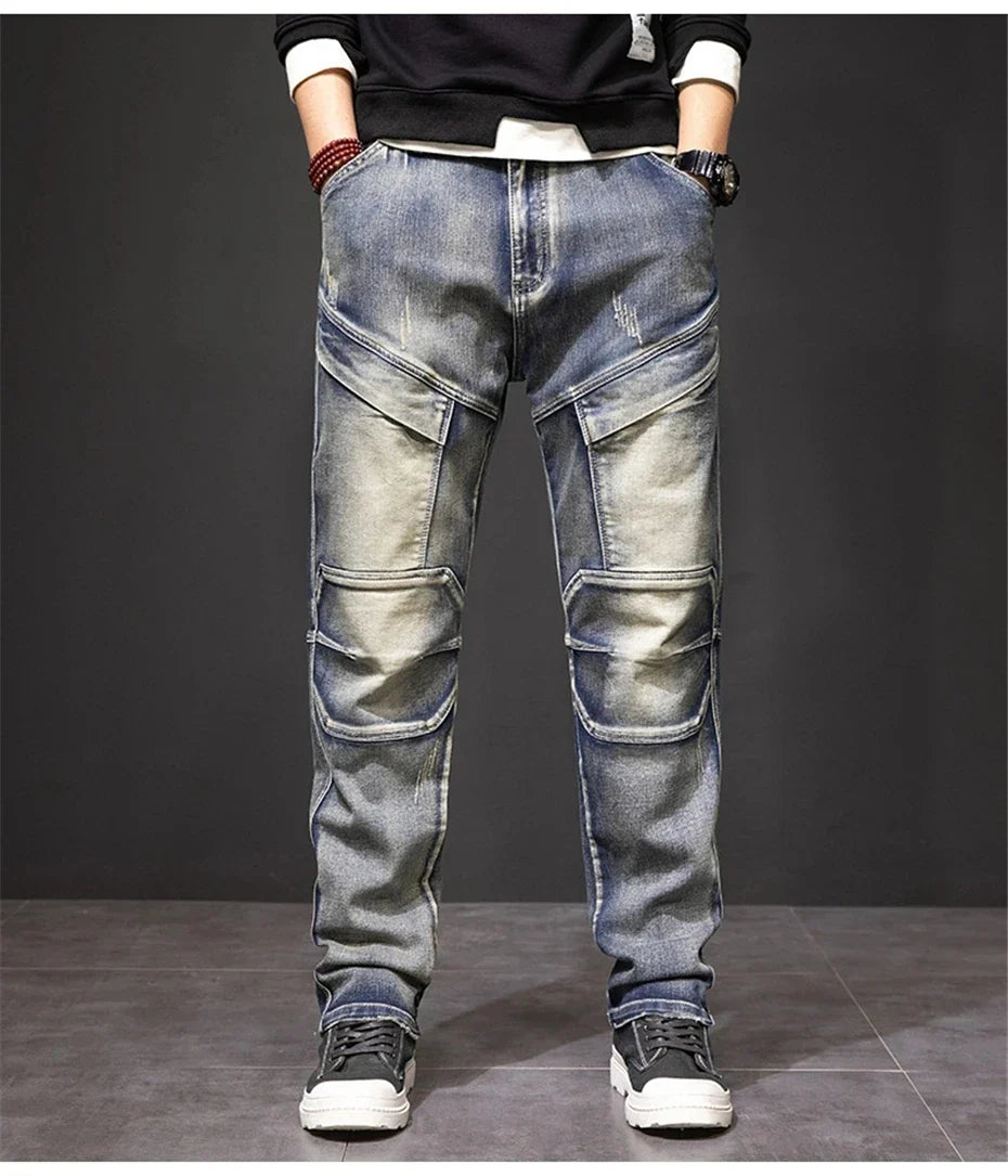 2024 Autumn and Winter New Jeans Fashion Street Jeans Men's Retro Punk Jeans Large Size 42 44