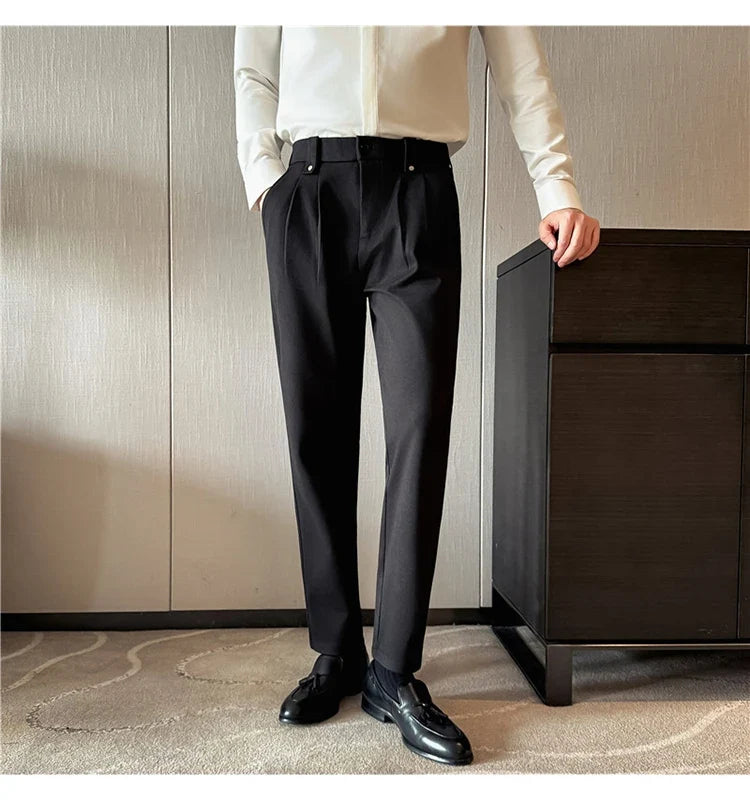 Autumn Winter Thicken Elastic Waist Casual Warm Pants Men High Quality Fashion Slim Social Party Dress Trousers Men's Clothing