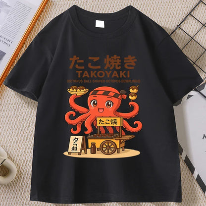 Japanese Style T-shirt drunken octopus Osaka Tshirt Seafood Men Women Graphic Tee Cotton Printed Short Sleeve T Shirt Streetwear