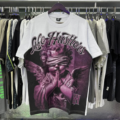 Masked Angel letter Rhinestone print Short Sleeve T shirts Men Women Fashion Harajuku Loose cotton casual Shinning Diamond Tees