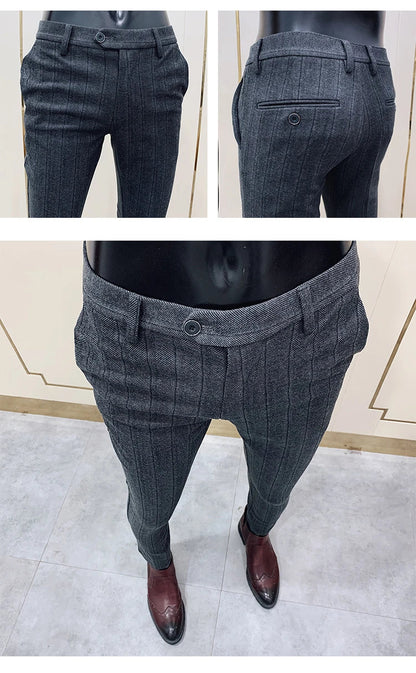 2025 Winter Men Suit Pants Woolen Thicken Keep Warm Formal Trousers Pantalones Hombre Solid Casual Slim Fit Pants Men Clothing