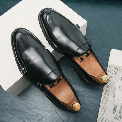 Men Fashion Formal Handmade Monk Shoes Derby  Dress Leather Gentleman Double Buckles Monk Shoes Pointed Wedding Shoes 2024