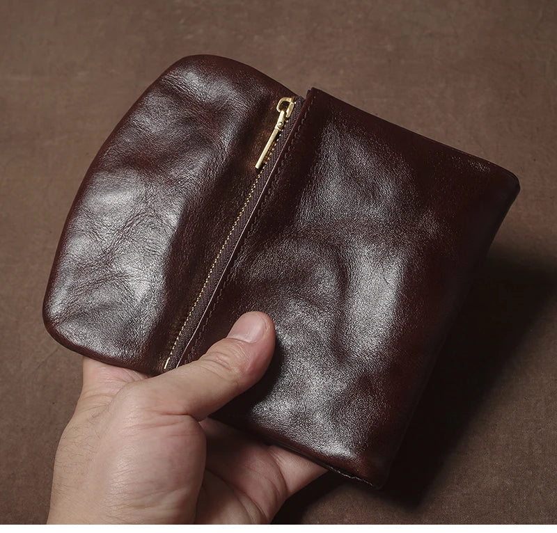 Vintage Genuine Leather Trifold Wallet for Men Women Zipper Coin Purse Driver License ID Credit Card Luxury Cowhide Wallet