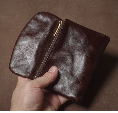 Vintage Genuine Leather Trifold Wallet for Men Women Zipper Coin Purse Driver License ID Credit Card Luxury Cowhide Wallet