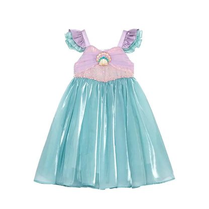 Kids Little Mermaid Summer Girls Casual Dress Ariel Princess Dress Cute Birthday Party Costume Kids Dress