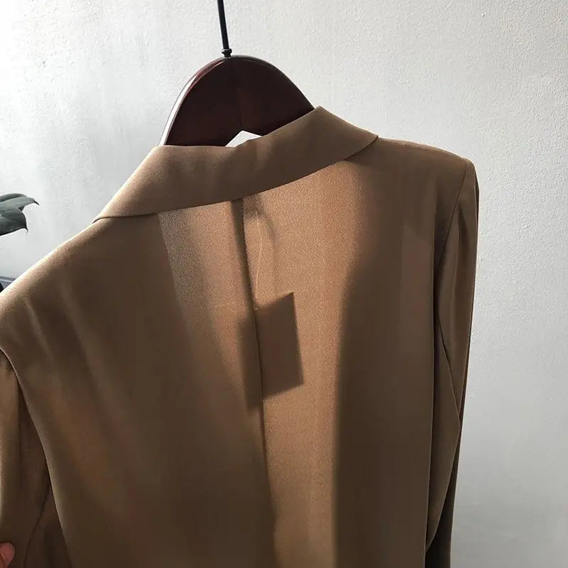 All-match Turn-down Collar Solid Color Pockets Button Chiffon Cardigan Shirt Coats Formal Women's Clothing Spring Summer Tops