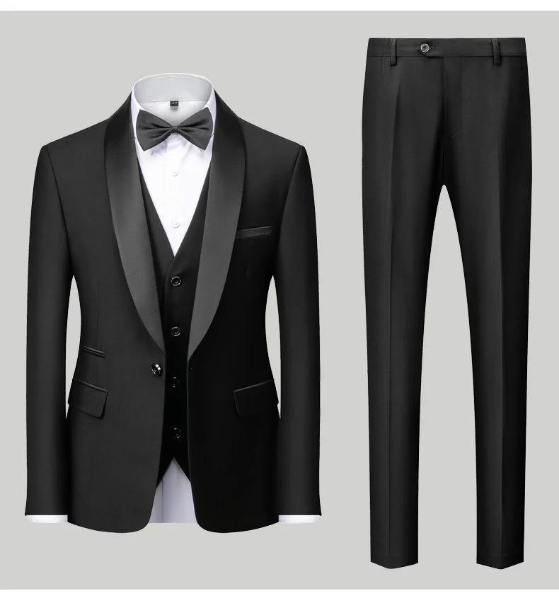 M-6XL Men's Casual Business Have Smoking Suit High End Brand Boutique Fashion Blazer Vest Pants Groom Wedding Dress Party Suit
